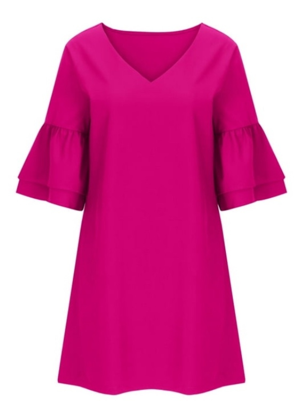 Hot pink mini dress dramatic ruffle long sleeve v-neck party wedding guest L
